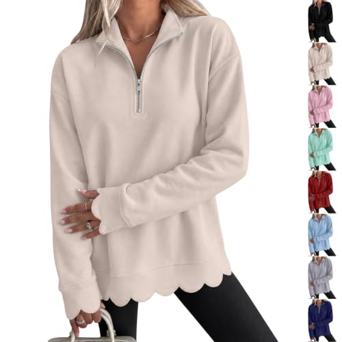 Womens Sweatshirt Scalloped Stand Collar Cute Fall Loose Fit Sweatshirts - image 1