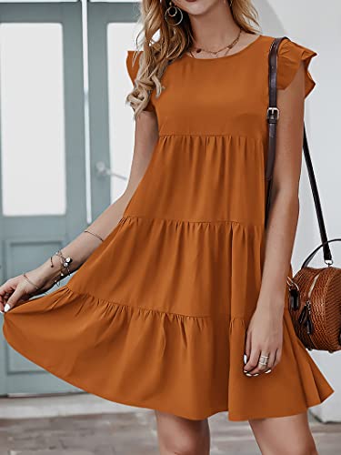 Image of KIRUNDO Summer Dresses for Women Sundress Sleeveless Ruffle Sleeve Round Neck Loose Short Flowy Pleated Mini Babydoll Dress