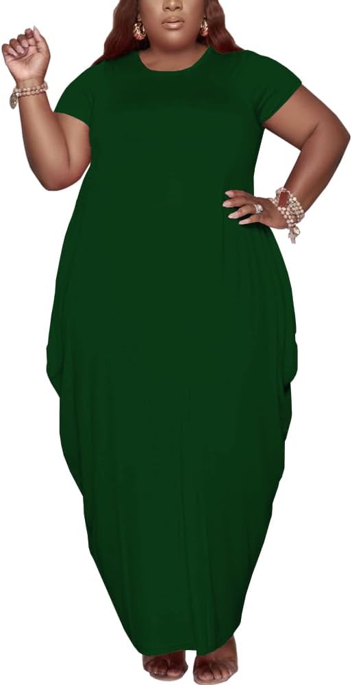 Women's Plus Size Casual Maxi Dresses Short Sleeve Loose Beach Dress Sundress with Pockets - Image 4