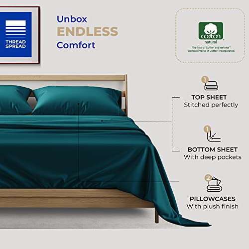Cotton Full Size Sheet Set - 4 Piece Set - Hotel Luxury Bed Sheets - Deep Pockets - Easy Fit - 400 Thread Count Sateen Weave Breathable Cooling Sheets - Teal Bed Sheets - Fulls Sheets #TOP2