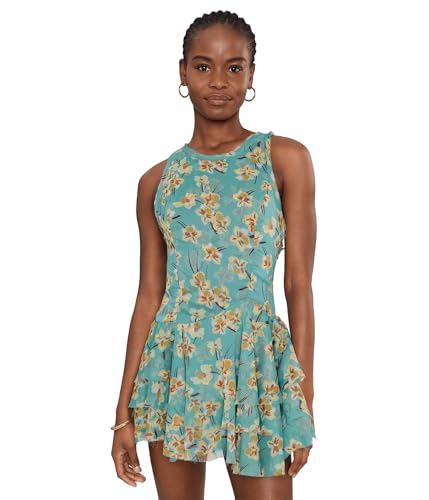 Free People Womens Raven Printed Mini Dress Aqua Combo Medium