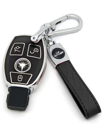 HAOYOUMEI Suitable For Mercedes Benz keys.Advanced soft TPU key Cover is compatible with CLS CLK AMG CLK GLC GLE GLS ML SL SLK A C E R S G Smart Remote Key (Type A Black Key Case + key chain set)