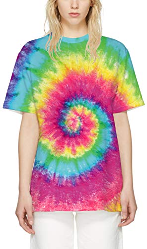 Leslady T-Shirt a Tinta Unita con Motivo ad Arcobaleno con tintura a Nodi Camicie e T-Shirt Sportive da Donna colorazione con Tecnica Tie Dye