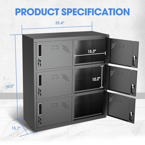 Image of DNA Motoring Metal Storage Cabinet for Employees with Keys, 39 inch Employees Metal Locker with 6 Doors, Tall Storage Lockers for Garage,Office,Home,Gym, Black, TOOLS-00792-BK-BK