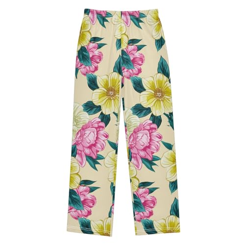 J JOYSAY Floral Blossom Foliage Yellow Pajamas Pants Soft Long Pajama Bottoms Lounge Sleep Pants Size S-XL