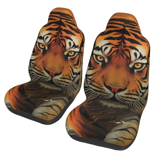 Housse de siège de voiture tigre lot de 2 couvre-sièges avant universels