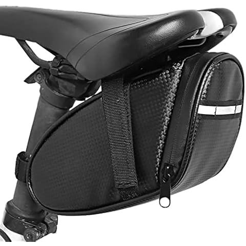 Gsrhzd Saddle Bag, Bike Saddle Bag, Saddlebags for Bicycle, Bike Seat Bag with Reflective Stripes, Strap-On Bike Bags for Saddle, Quick Release, Black Cover