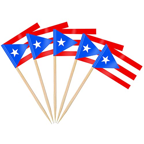 AhfuLife 200PCS Drapeau Porto Rico Bâton Cocktail, Drapeau de Cure - dents Porto Rico pour Sandwich Nourriture Cupcake Toppers Vaisselle Fête Fournitures Pub...