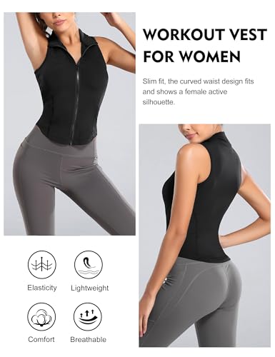 Image of Flygo Women's Full Zip Sleeveless Workout Yoga Active Jacket Vest Golf Shirts