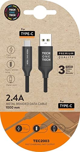Tech-One-Tech USB-C Charging Cable Black 1 m, Black/White