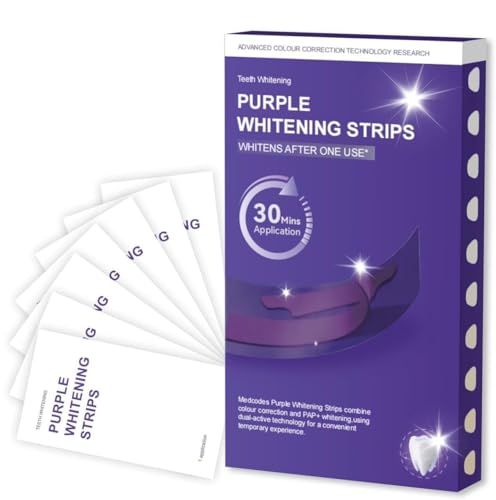 Purple Whitening Strips, PAP & Hydroxyapatite, Peroxide-Free, Enamel-Safe, Sensitivity-Free, 30-Minute Application (7 Strips - Pack of 1)
