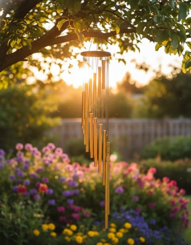 Image of 33.5 inch 18 Pipe Metal Wind Chims for Home Balcony Energy,& Office Positive Energy Meditation and Best Gift for Birthday Anniversary Home Vastu and Return Gift 18 Pipe Black,18 Pipe-Gold