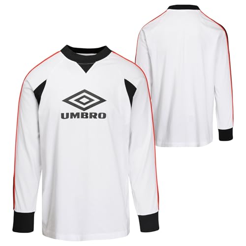 Umbro Men's Panelled Long Sleeve T-Shirt, Brillant White/Black/FIRE Whirl by Umbro - Used condition - Image 2