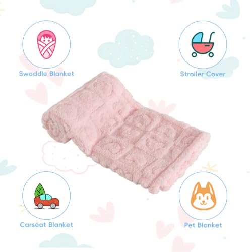 Image of 5 Pcs Baby Blanket Heart Checkered Ultra Soft Gift-Ready Plush for Newborns, Nursery & Stroller 30 inchx40 inch Light Pink