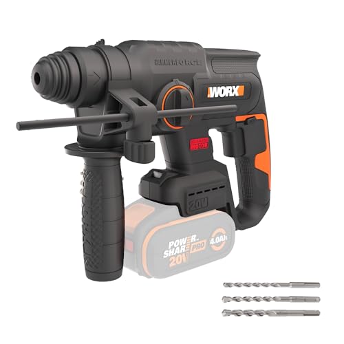 WORX Perforateur sans fil Brushless 20V WX381.9, 2J, 3 en 1, Perçage, Percussion, Burinage dans tous les matériaux, antivibrations, livré sans batterie ni...