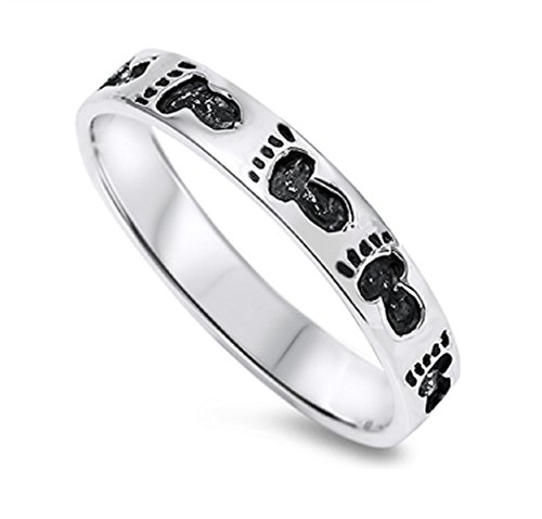 CloseoutWarehouse 925 Sterling Silver Footprints Ring