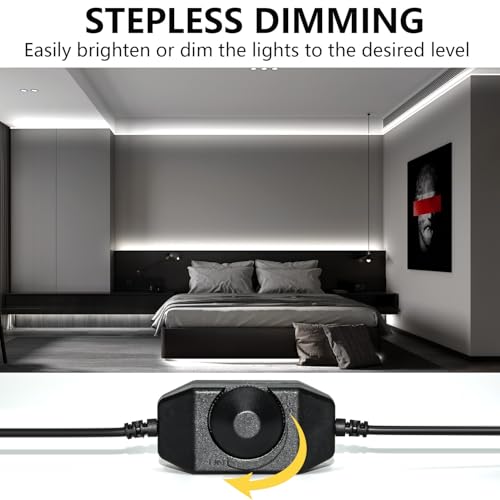Image of 10ft White LED Strip Lights,12V Dimmable Tape Lighting with Infrared Remote,SMD 2835 LEDs Adhesive Ribbon Light,Connectable,Cuttable,Indoor Rope Light for Room Bedroom Cabinet