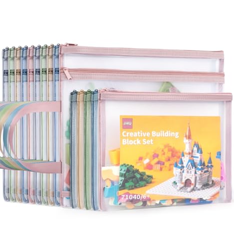 15 Pack Colored Mesh Zipper Pouch Bags Double-layer Pencil Pouch 10 A4+5A5