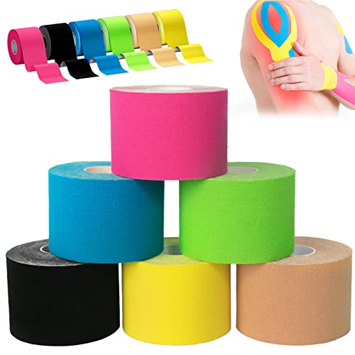 KerKoor Lot de 6 rouleaux de ruban de kinésiologie - 5 m x 5 cm - Doux pour la peau - Convient pour tous les types d'exercices de fitness Cover