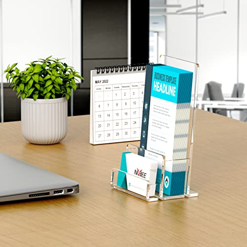 Niubee 2-Pack Acrylic Brochure Holder 4‘’ , Clear Brochure Display Stand With Acrylic Business Card Holder, Plastic Flyer Display Stand For Magazine, Pamphlet, Booklets, Menu, Journals, Business Card. #TOP5
