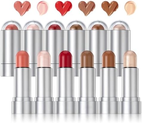 6 Colors Blush Stick,Solid Cream Blush,Multi-Use Highlighter Blush Stick for Cheeks,Lips and Eye,High Pigmented Blush Makeup Stick Set E