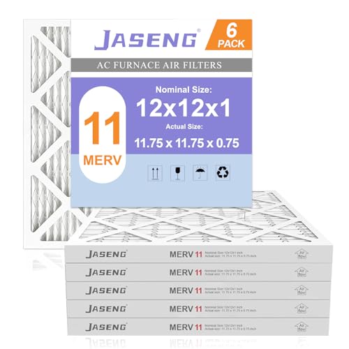 Image of 12x12x1 MERV 11 Air Filter, 6-Pack for Furnace HVAC | MPR 1000 FPR 7 Pleated HVAC filter, Exact Size: 11.81 inchx11.81 inchx0.79 inch, Filters Dust, Pollen & Pet Dander, 3-Month Lifespan