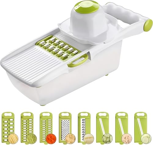Mandolina cortador de verduras, cortador de verduras todo en uno, rebanadora de alimentos multifunción con cuchillas de acero inoxidable ajustables, picadora para patata, pepino, ensalada, utensilios