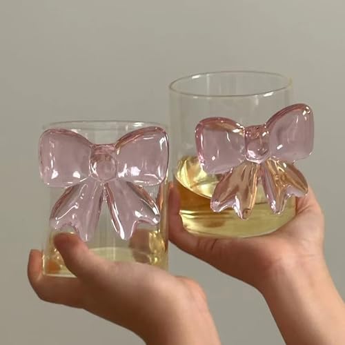belupai Bicchiere da Martini in cristallo trasparente con fiocco rosa, romantici bicchieri da champagne, cocktail, vino, per matrimoni, fidanzamenti e occasioni speciali (2 pezzi)