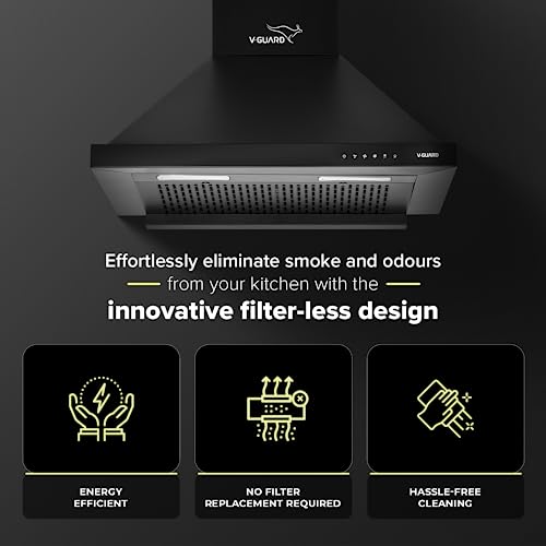 Image of V-Guard P10 60 cm Chimney for Kitchen | 1200 m /h High Suction Power | Filterless | One-Press Heat Auto-Clean | Energy-Efficient LED Lights | Low Noise | Easy-to-Clean Panel | Free Cleaning Contract