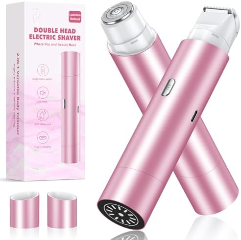Bikini Trimmer for Women, Dual Head Face Shaver Body Hair Trimmmer, IPX7 Waterproof Womens Electric Razor for Legs, Pink