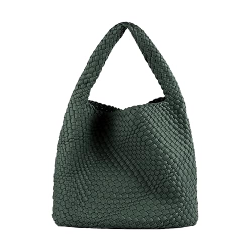 Image of Vegan Leather Hand Woven Tote Handbag Shoulder Bag and Woven Purses Large Shopper Bag for Women