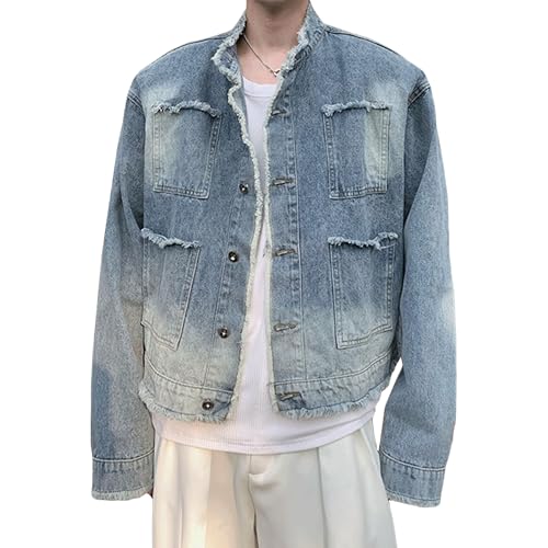 Chaqueta vaquera clásica para hombre tejana vintage envejecida cazadora denim con botones