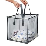 HMLINYAO Mesh Popup Laundry Hamper ,With Handles,Portable and Collapsible Laundry Basket,Used for Laundry Room,Student Dormitory or Travel Storag (Gray, Single-Layer)