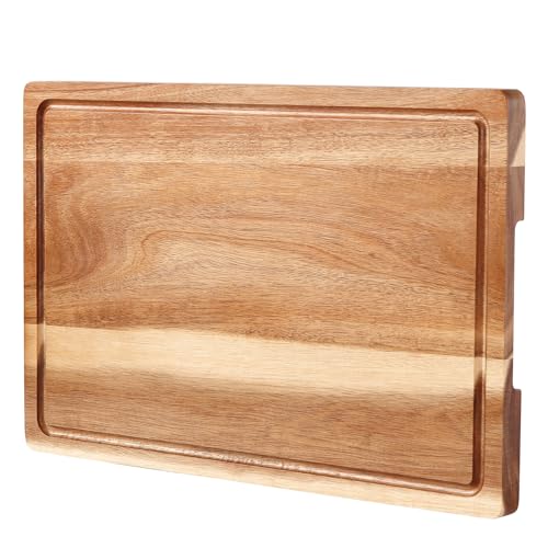 Tabla de Cortar de Madera de Acacia de 45,7 x 30,5 cm con Mango y Ranura para Jugos, Tabla Grande y Gruesa para Carnes, Pavo, BBQ y Servir Alimentos miniatura 1