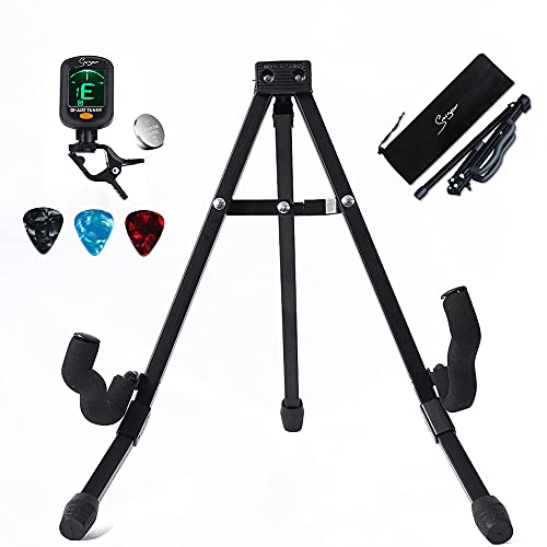 Smiger Flexible adjustment Guitar Stand for acoustic guitar Bass electric stands Easy to Carry Mini Stands (Stand with Bag&Guitar Picks)