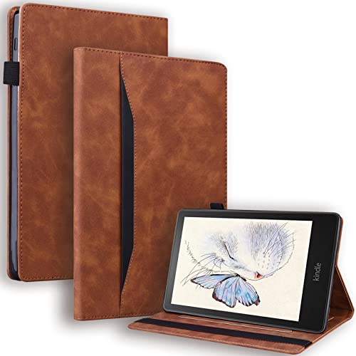 Miimall Compatible with Kindle Paperwhite 11th Generation 2021 Suede Case with Hand Strap Leather Cover Cases for Kindle Paperwhite 11th 2021 and Kindle Paperwhite Signature Edition 2021(Brown)
