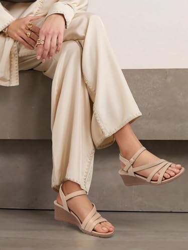 Image of SHIBEVER Wedge Sandals for Women Dressy: Comfortable Low Heel Sandal | Open Toe Ankle Strap Strappy Womens Shoes with Cushioned Casual Walking for Wedding Work Office Travel in Summer