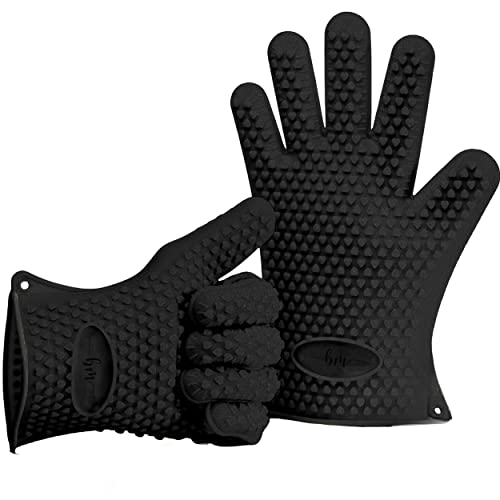 Belmalia 2 Backhandschuhe, Silikon, NEU: noch hitzebeständiger, Grillhandschuhe, Topflappen, Ofenhandschuhe Schwarz