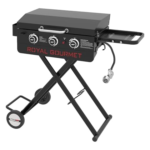Royal Gourmet PD3001 3-Burner Propane Gas Griddle with Collapsible Stand, 23-Inch Portable Griddle with Side Table & 314 Sq. In. Cooking Area for Camping, Tailgating, Backyard & Patio, Black Cover