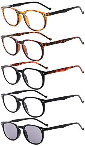 Eyekepper 5-Pack Spring Hinges80's Reading Glasses Includes Sunshine Readers +4.00