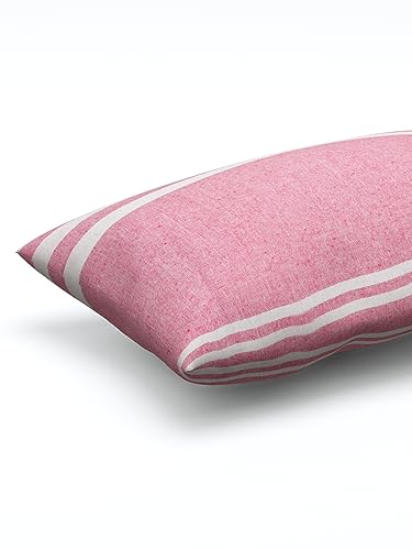 Image of 180 TC Pillow Cover Set of 2 | Pillow Cover Cotton 100% | Pillow Cover Set of 2 King Size | Wrinkle Free & Fade Resistance | Striped Pattern | Standard Size | All Season Use (Rose Pink)