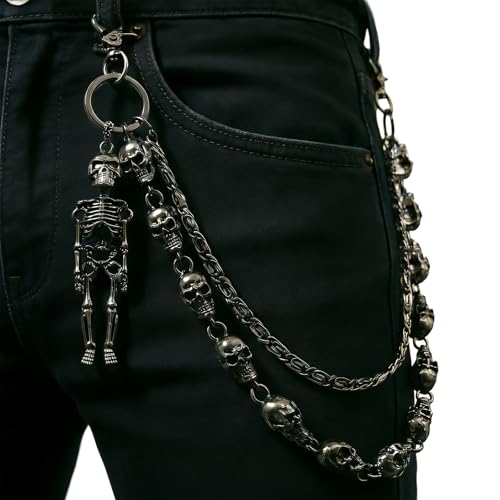 SDUPHS Skull Wallet Chain & Jean Chain – Gothic Biker Punk Metal Chain Jewelry for Men, Fashion Accessories for Wallets, Jeans, Pants & Belts (Black)