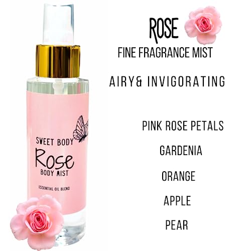 Sweet Body Rose Soft & Fresh Women’s Body Mist, Fine Fragranced Body Perfume Misting Spray, Sensual Light Scent Fragrance, Hair & Body Spritz Essential Oils 4Oz. (Rose) Pack Of 1 #TOP1