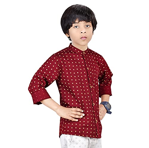 Image of Made In The Shade 100% Cotton Kid's Full Sleeve Mandarian Chinese Collar Printed Casual Shirt