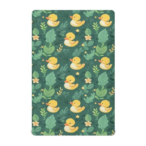 Image of Caikeny Fitted Crib Sheet for Boys Girls Ducks Lear Green Yellow Flower Baby Crib Sheets Bassinet Sheets Crib Mattress Bed Sheets for Toddler Newborn Infant 27 x 39 in