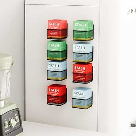 ihomecooker Magnetic 8 Pack Tea Bag Organizer, Metal Tea Bag Holder Coffee Packets organizers for Refrigerator Fridge For Kitchen Organizers and Storage Cover