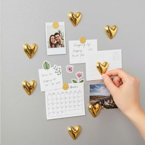 Imanes decorativos de refrigerador corazón dorado 12 pcs miniatura 4