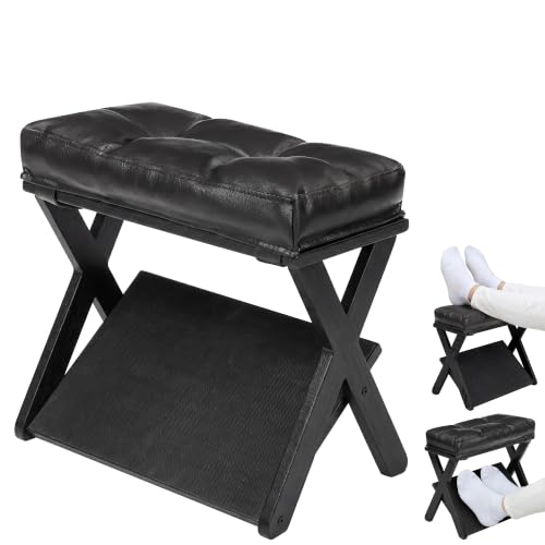 Image of Double Step Foot Stool Under Desk, Wooden Ergonomic Foot Rest with Non-Slip EVA Surface, Office Footstool for Posture Support, Home Office Gaming Desk Foot Rest for Adults-Black
