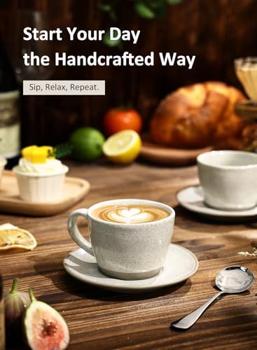 Yedio Stoneware Espresso Cups with Saucers - Thumbnail 3