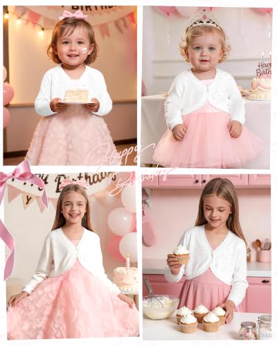 Image of Girls Cardigan, Girls Bolero Shrug Sweater, Kids Knit Hollow Out Long Sleeve, Button Cover Up Cropped Tops
